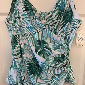 New Emerald Bay One Piece White/Green Floral Swimsuit Plus SZ 24